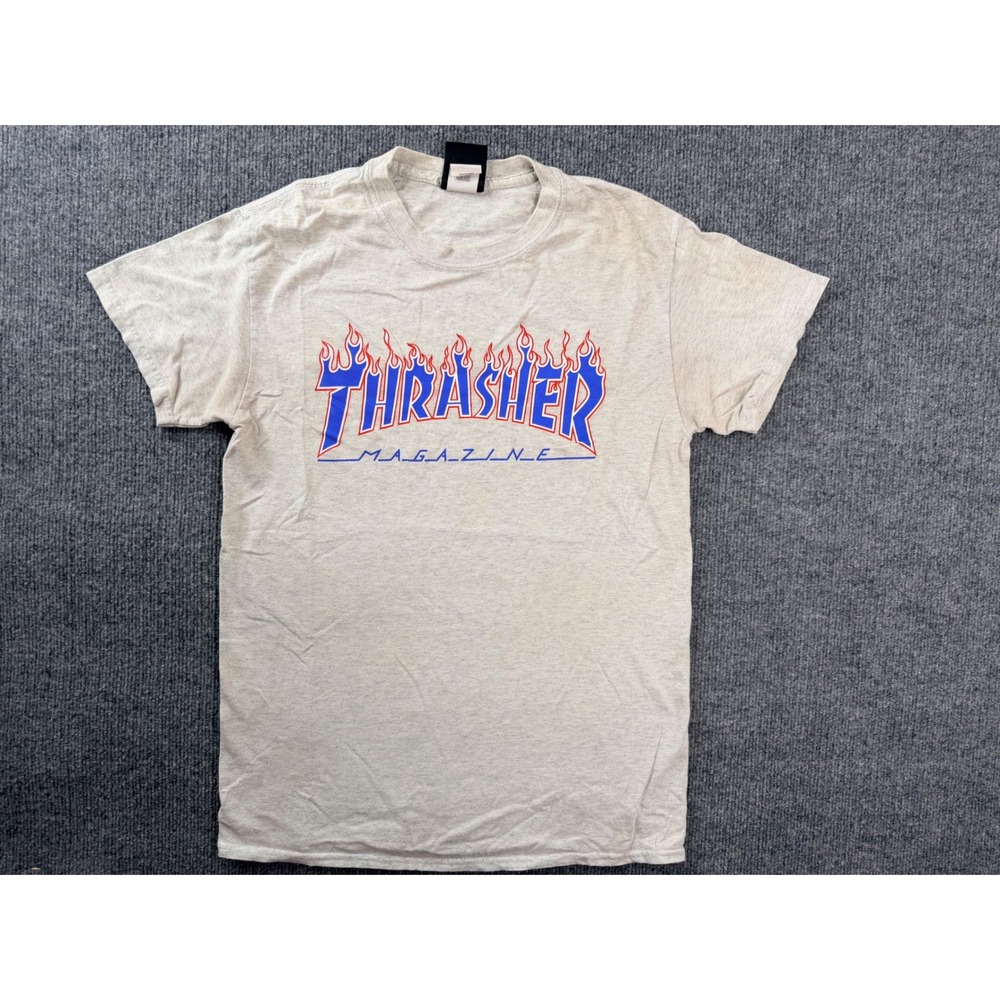 Thrasher Magazine Shirt Mens Small Gray Blue Flame Graphic Tee Skate Vintage Y2K
